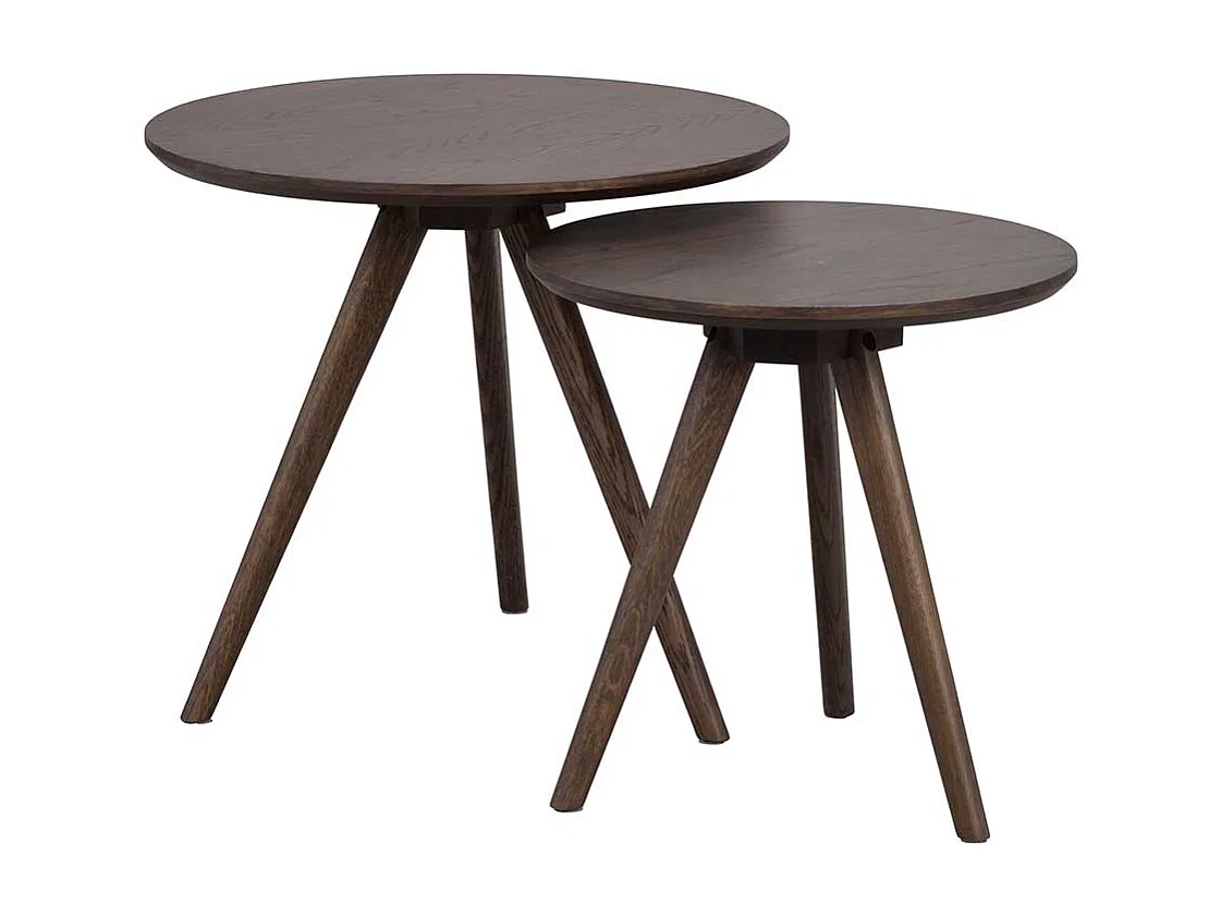 Rundes Beistelltisch Set in Eiche dunkelbraun 45 cm hoch (zweiteilig)