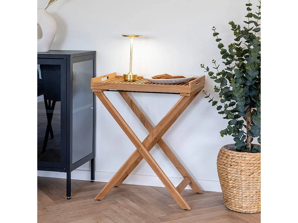 Beistelltisch Klapptisch aus Teak Massivholz mit X Gestell