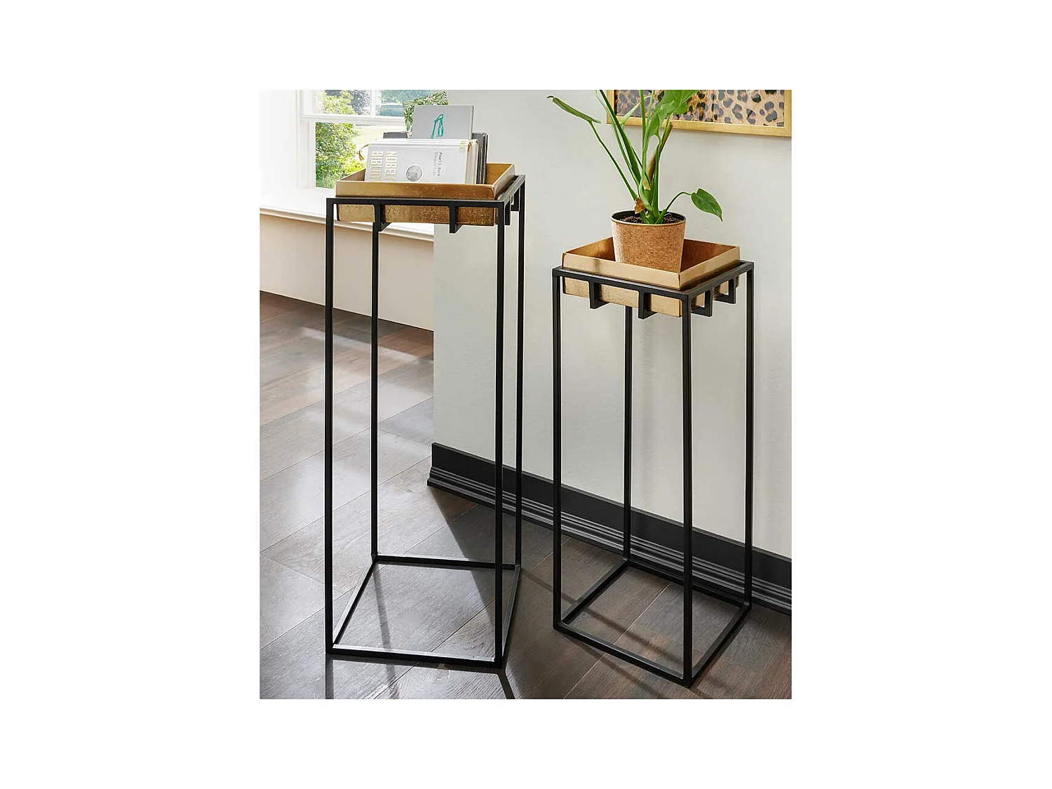 Hohes Beistelltisch Set mit abnehmbarer Platte Bronzegold & Schwarz (zweiteilig)