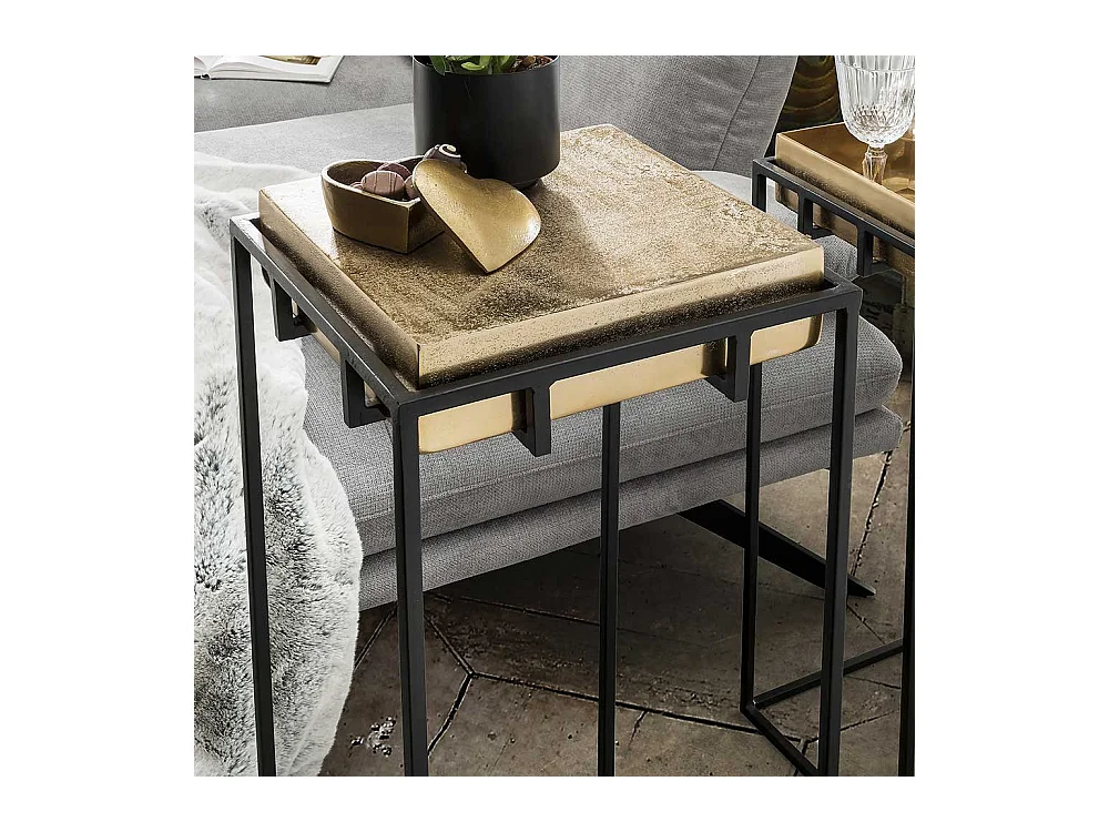 Hohes Beistelltisch Set mit abnehmbarer Platte Bronzegold & Schwarz (zweiteilig)
