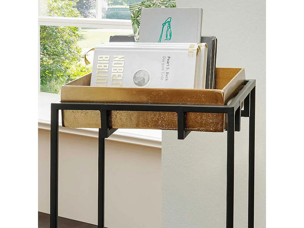 Hohes Beistelltisch Set mit abnehmbarer Platte Bronzegold & Schwarz (zweiteilig)