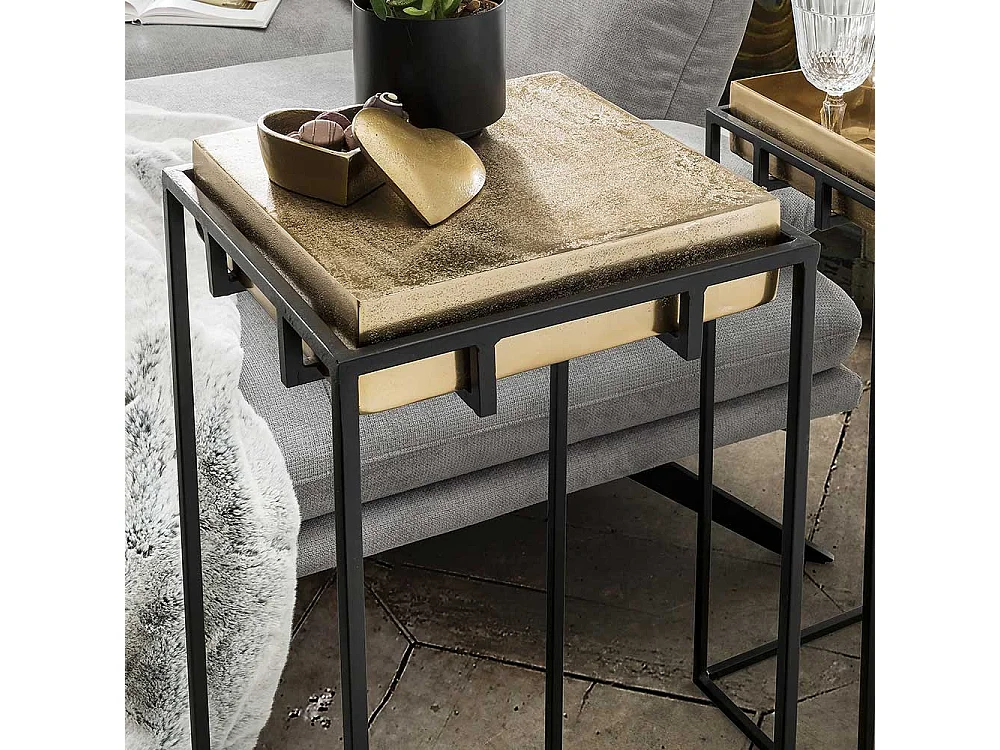 Hohes Beistelltisch Set mit abnehmbarer Platte Bronzegold & Schwarz (zweiteilig)