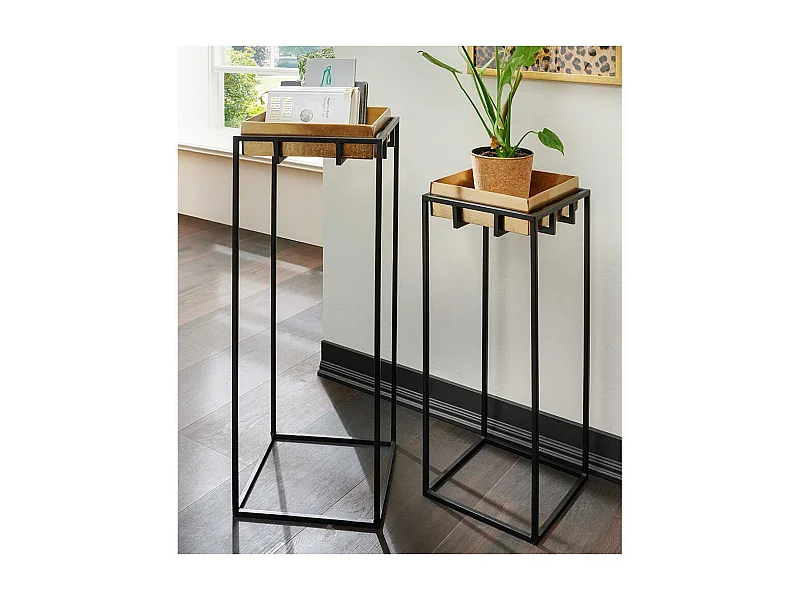 Hohes Beistelltisch Set mit abnehmbarer Platte Bronzegold & Schwarz (zweiteilig)