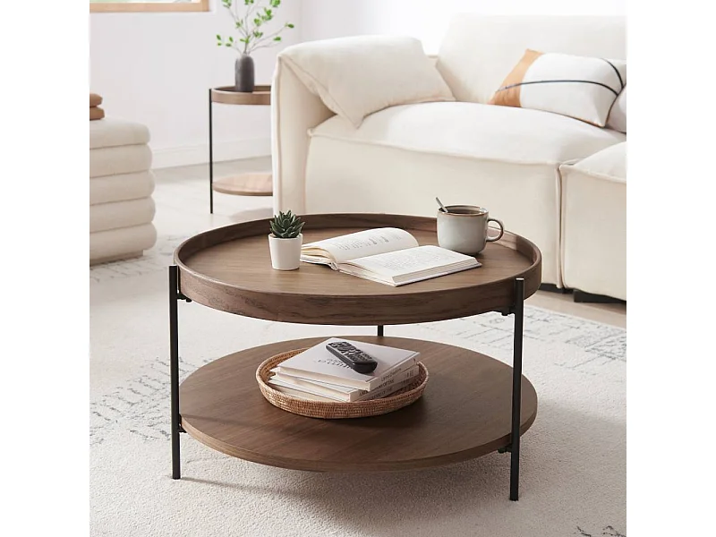 Couchtisch Beistelltisch in Walnussfarben und Schwarz