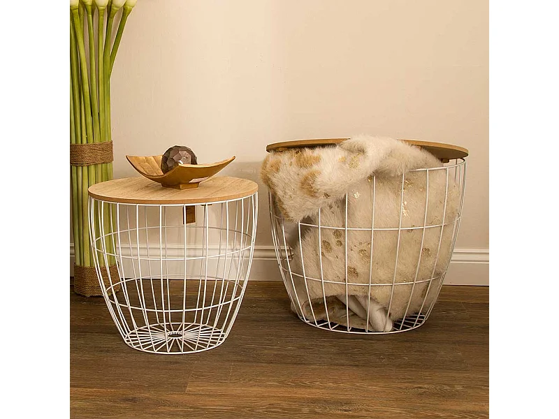 Beistelltisch Set mit abnehmbarer Tischplatte Weiß und Holz Naturfarben (zweiteilig)