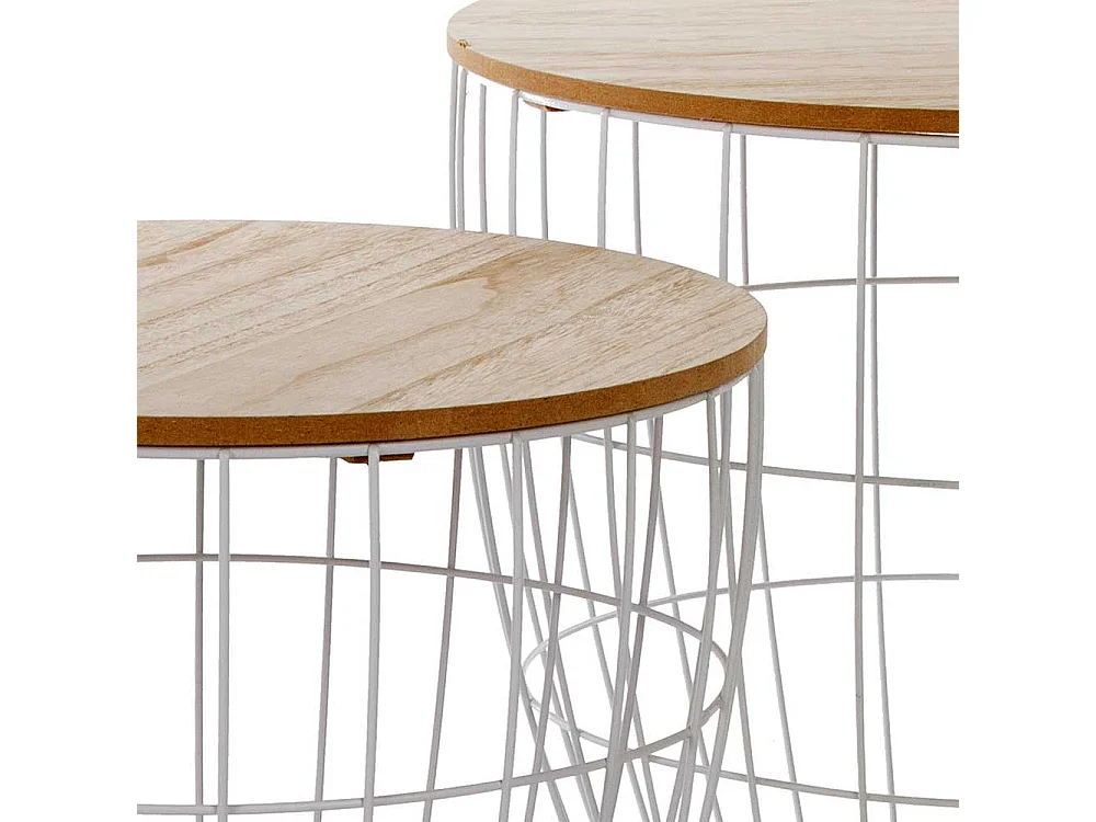 Beistelltisch Set mit abnehmbarer Tischplatte Weiß und Holz Naturfarben (zweiteilig)