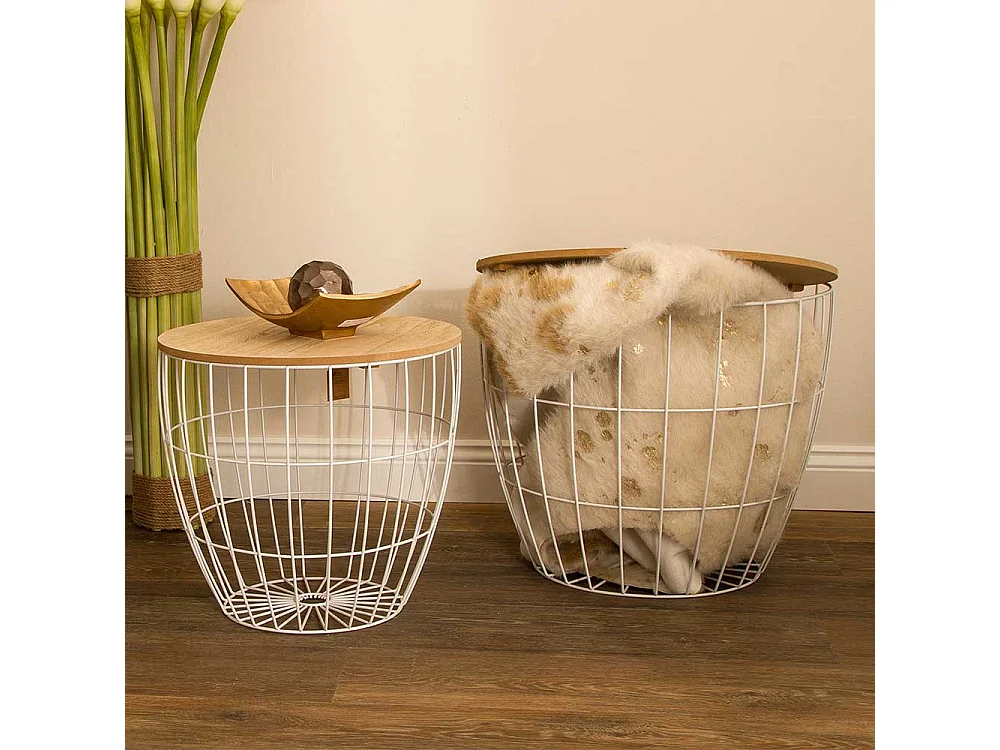 Beistelltisch Set mit abnehmbarer Tischplatte Weiß und Holz Naturfarben (zweiteilig)