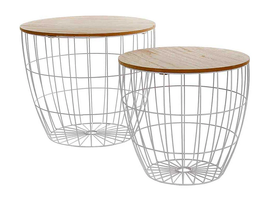 Beistelltisch Set mit abnehmbarer Tischplatte Weiß und Holz Naturfarben (zweiteilig)