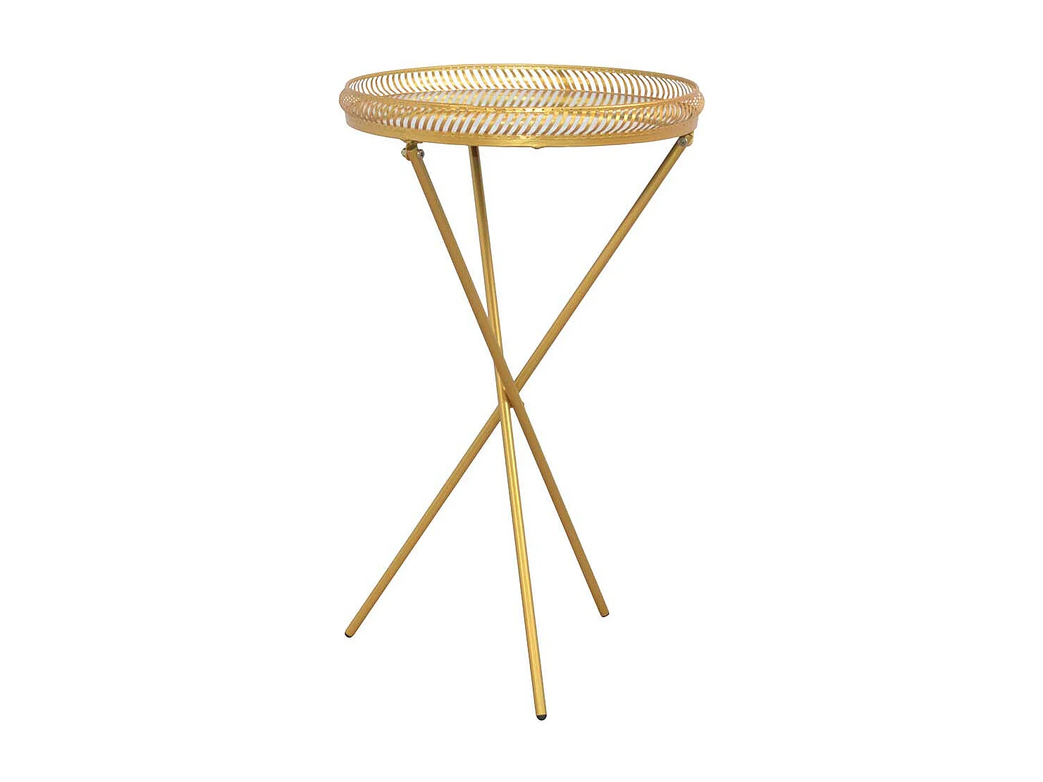 Kleiner Beistelltisch rund in Goldfarben Dreifußgestell