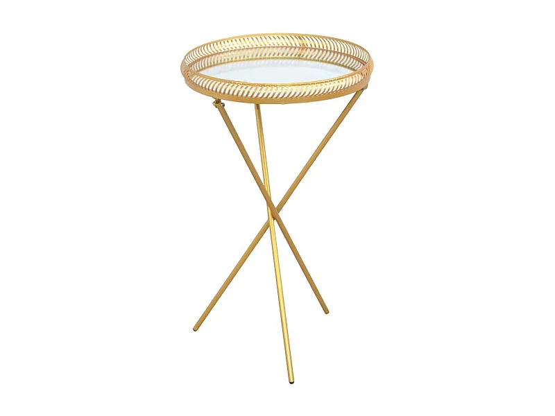 Kleiner Beistelltisch rund in Goldfarben Dreifußgestell