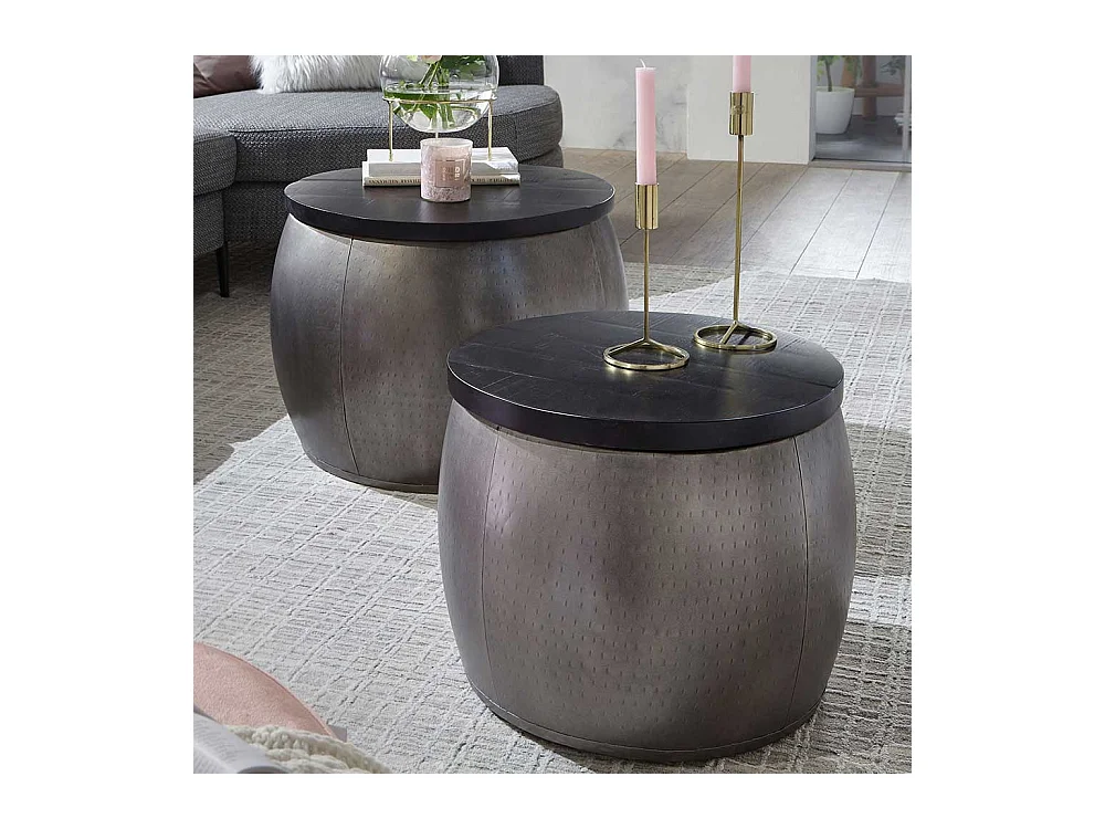 Beistelltisch Set mit abnehmbarer Tischplatte Gestell in Fassform (zweiteilig)