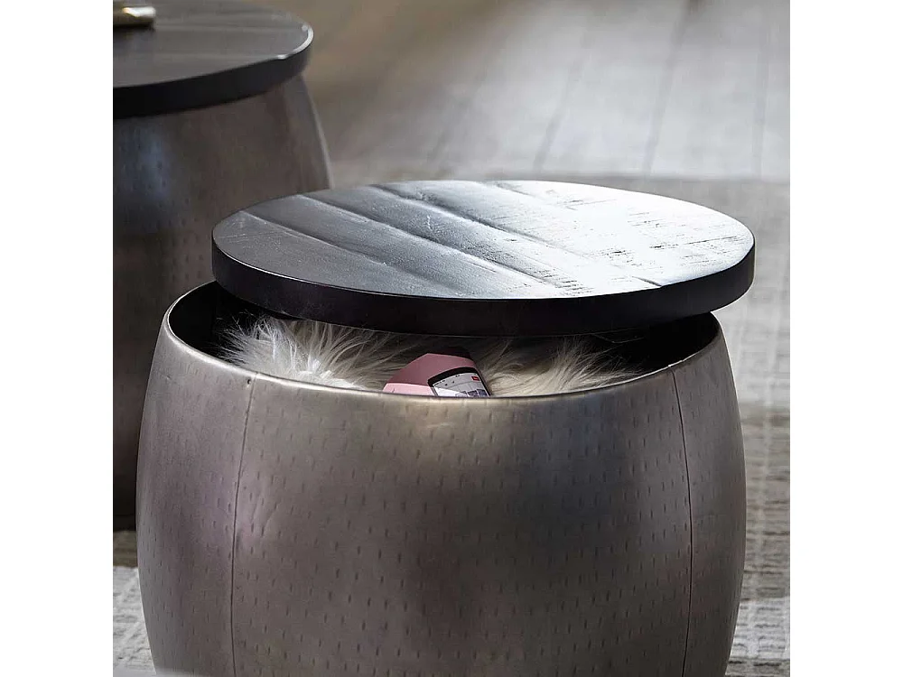 Beistelltisch Set mit abnehmbarer Tischplatte Gestell in Fassform (zweiteilig)