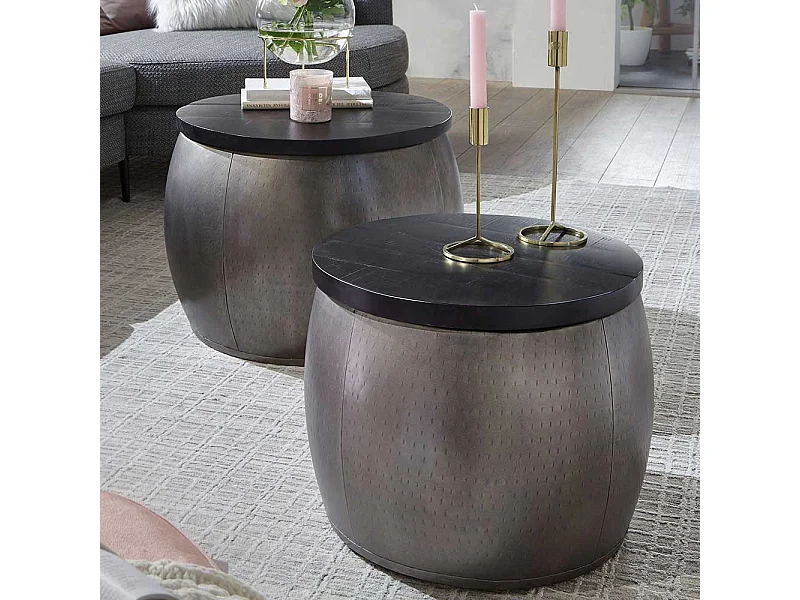 Beistelltisch Set mit abnehmbarer Tischplatte Gestell in Fassform (zweiteilig)