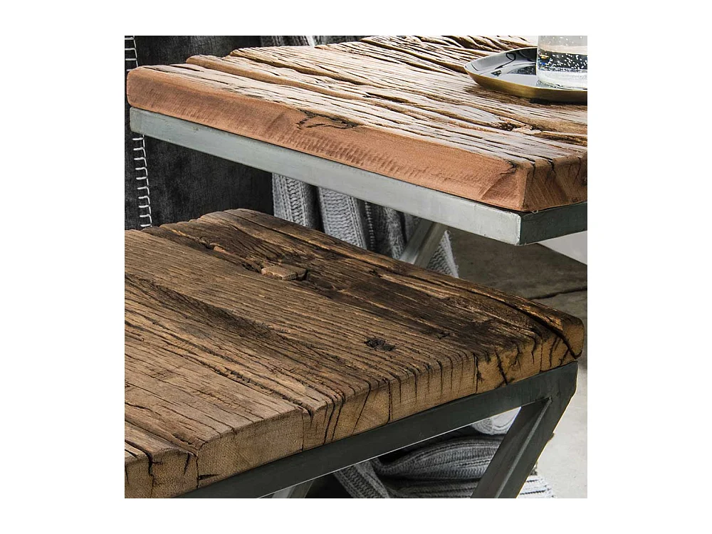 Recyclingholz Beistelltische mit Bügelgestell Eisen (zweiteilig)