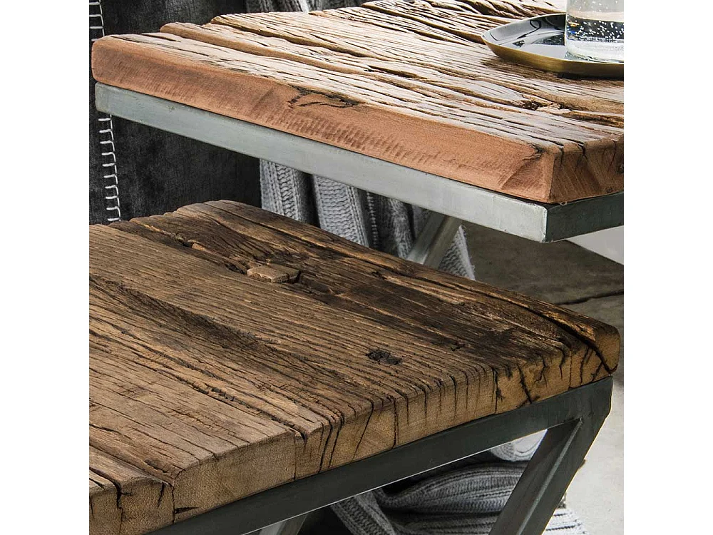 Recyclingholz Beistelltische mit Bügelgestell Eisen (zweiteilig)