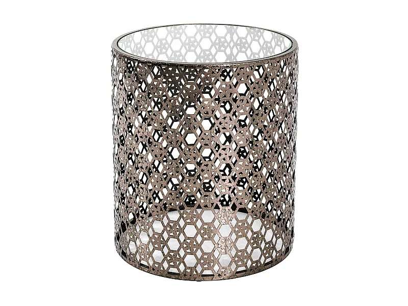 Metall Beistelltisch in Bronze mit Antik Finish runder Glasplatte