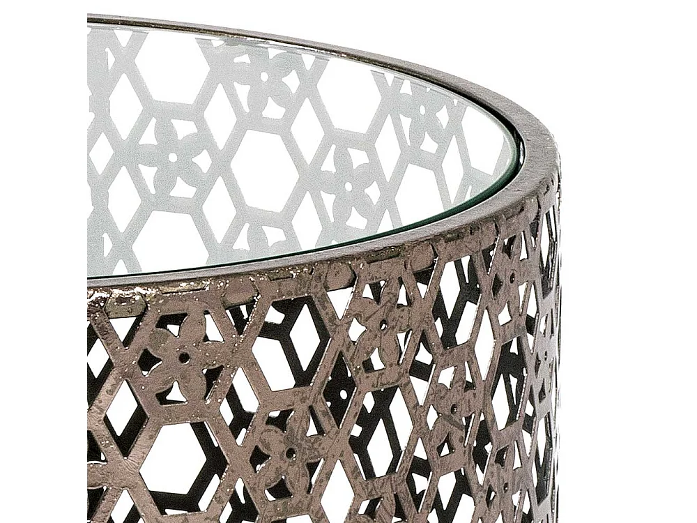 Metall Beistelltisch in Bronze mit Antik Finish runder Glasplatte