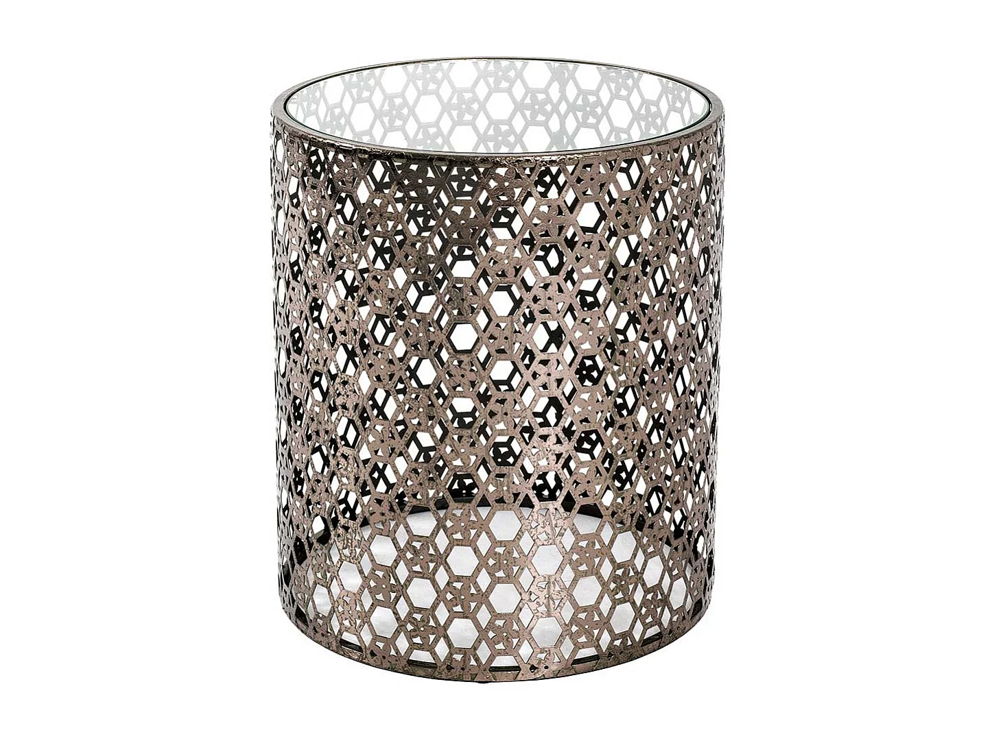 Metall Beistelltisch in Bronze mit Antik Finish runder Glasplatte