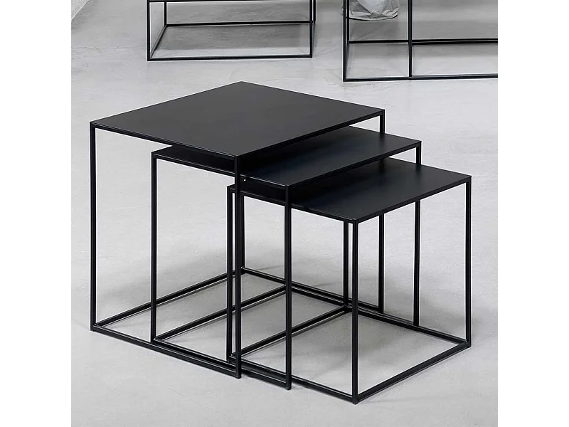 Metall Beistelltische in Schwarz quadratischer Tischplatte (dreiteilig)