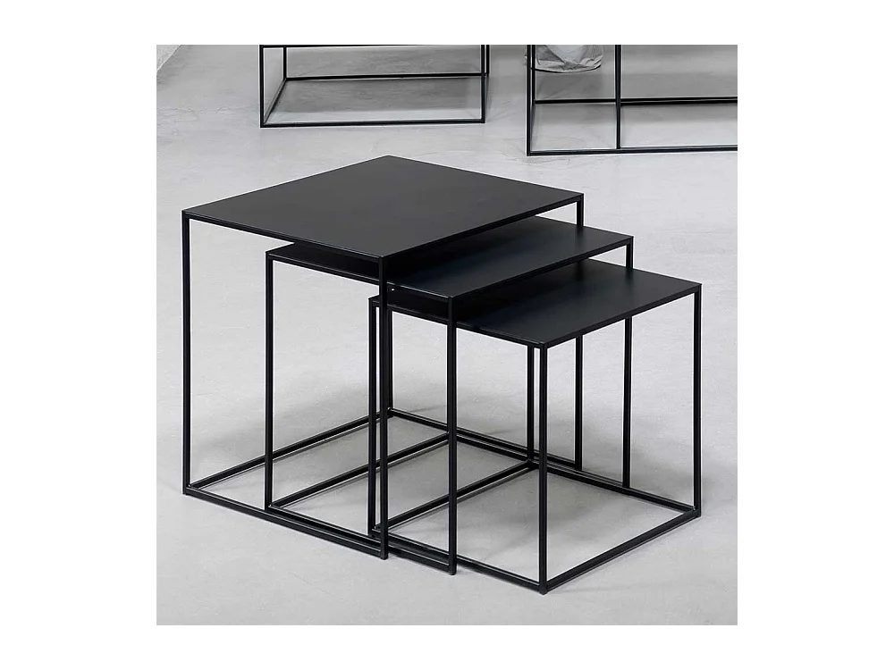 Metall Beistelltische in Schwarz quadratischer Tischplatte (dreiteilig)