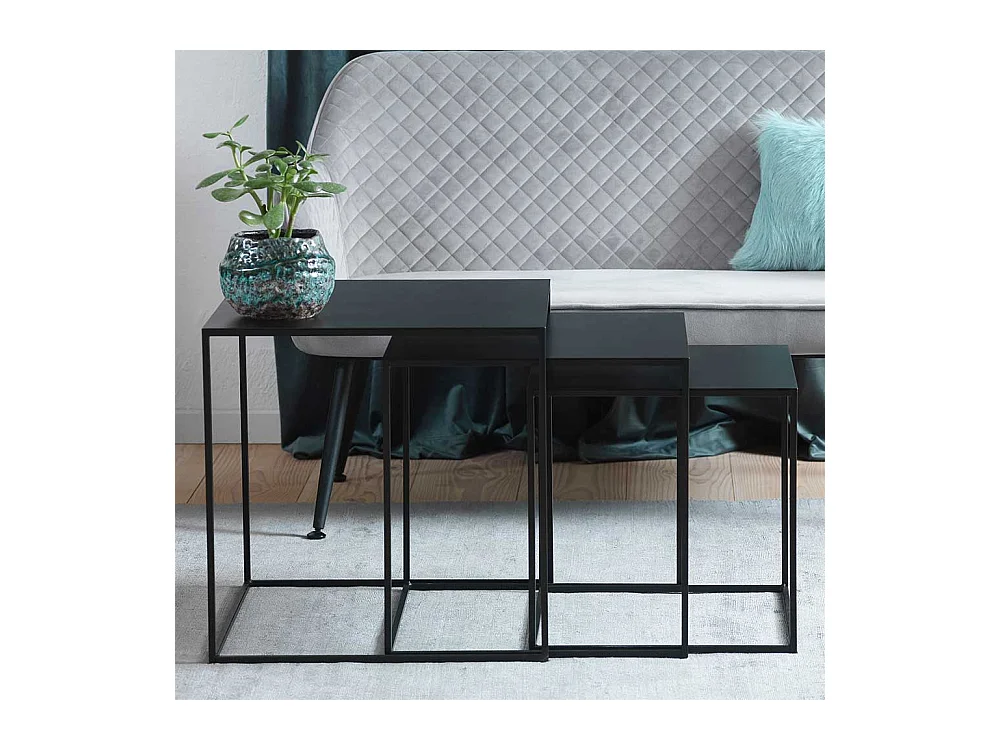 Metall Beistelltische in Schwarz quadratischer Tischplatte (dreiteilig)