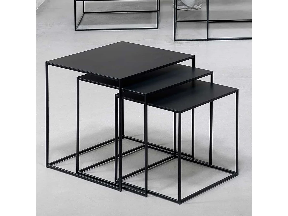 Metall Beistelltische in Schwarz quadratischer Tischplatte (dreiteilig)