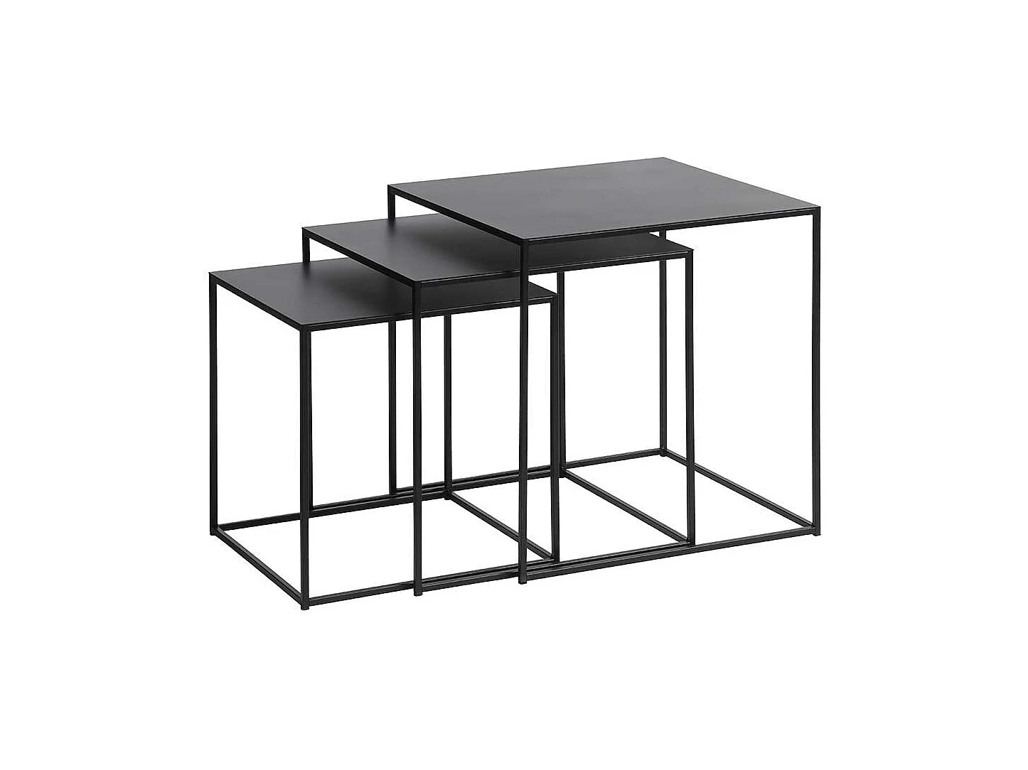 Metall Beistelltische in Schwarz quadratischer Tischplatte (dreiteilig)