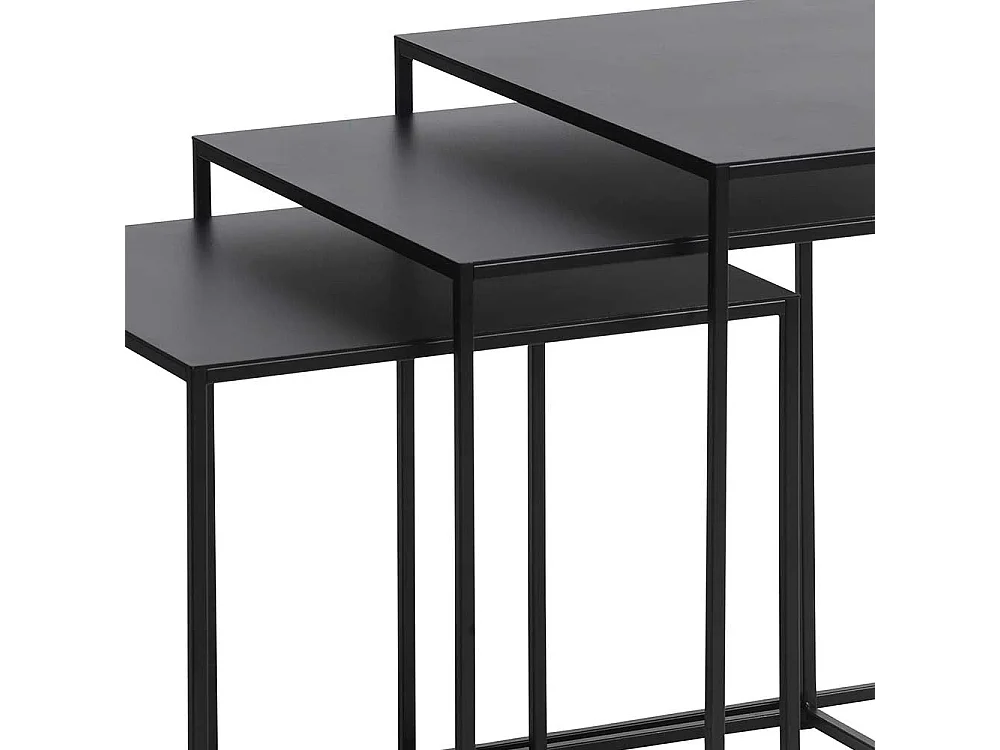 Metall Beistelltische in Schwarz quadratischer Tischplatte (dreiteilig)