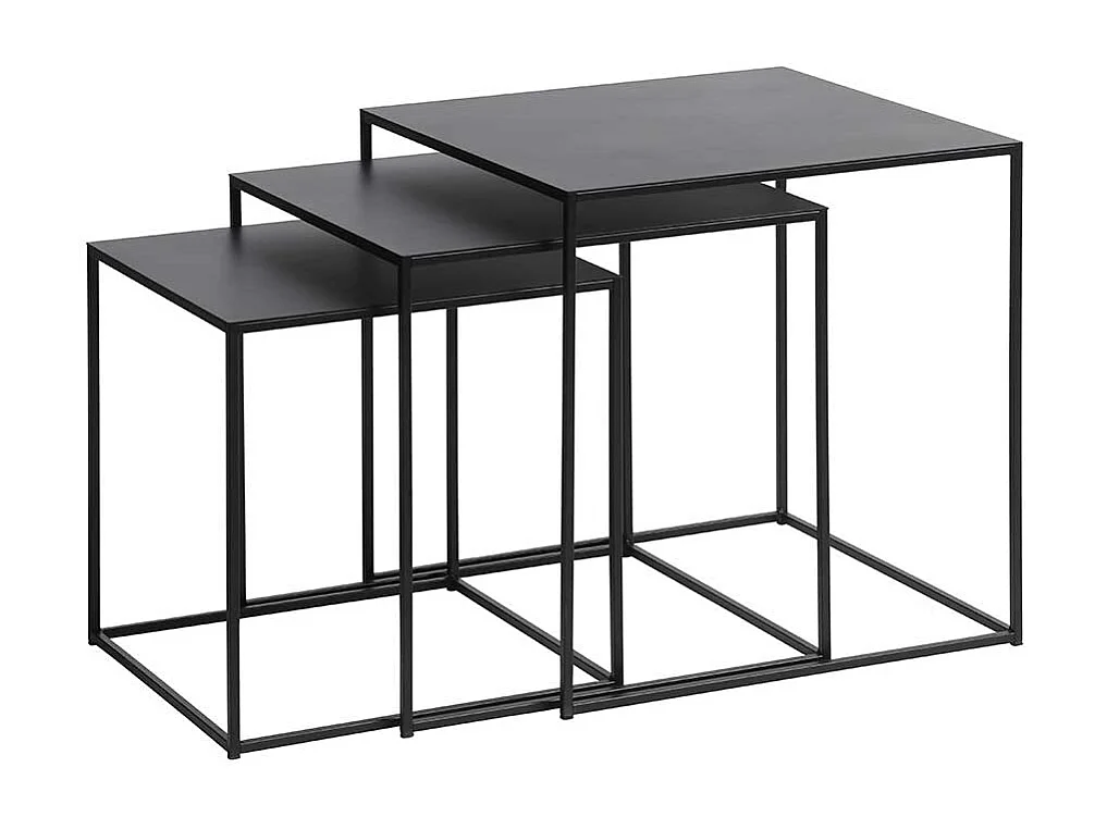 Metall Beistelltische in Schwarz quadratischer Tischplatte (dreiteilig)