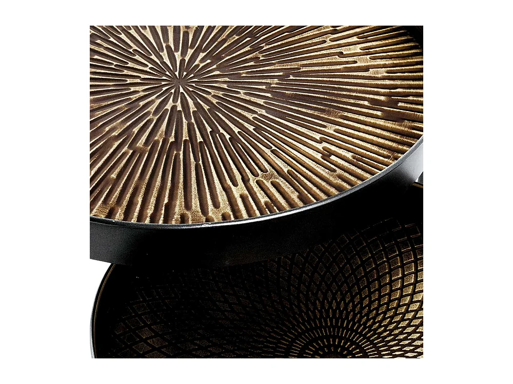 Runde Beistelltische aus Stahl Schwarz und Kupferfarben (zweiteilig)