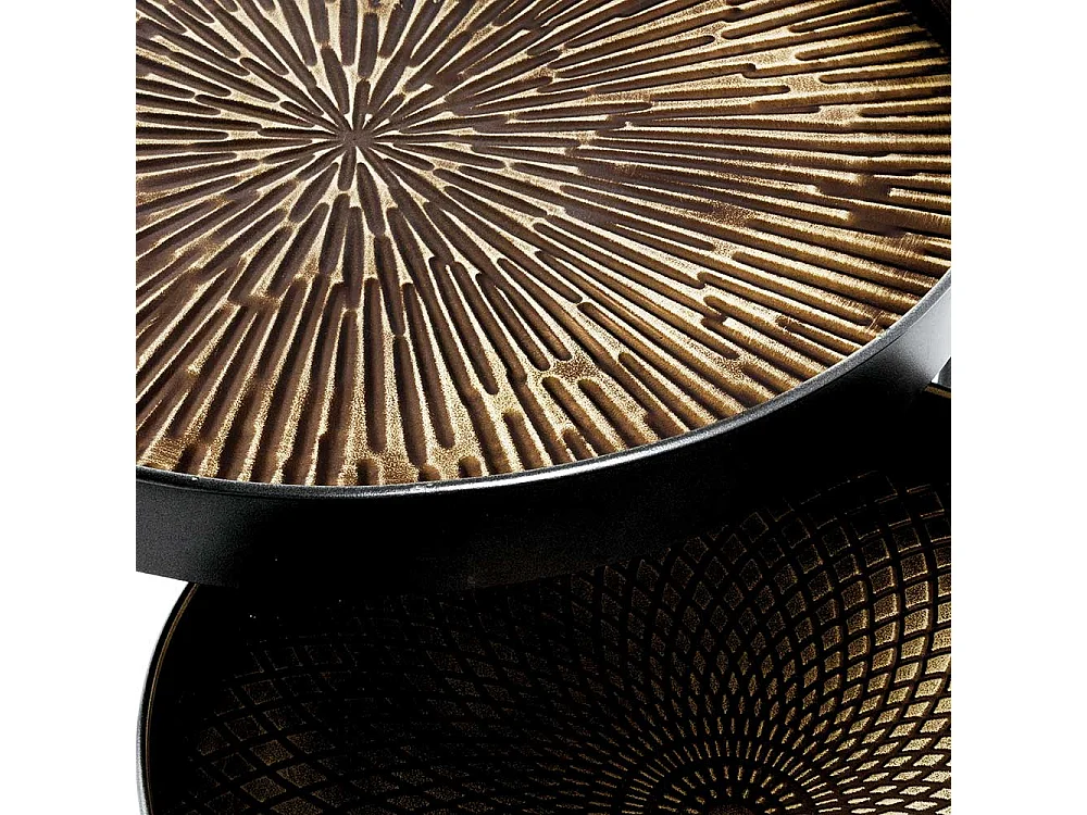 Runde Beistelltische aus Stahl Schwarz und Kupferfarben (zweiteilig)