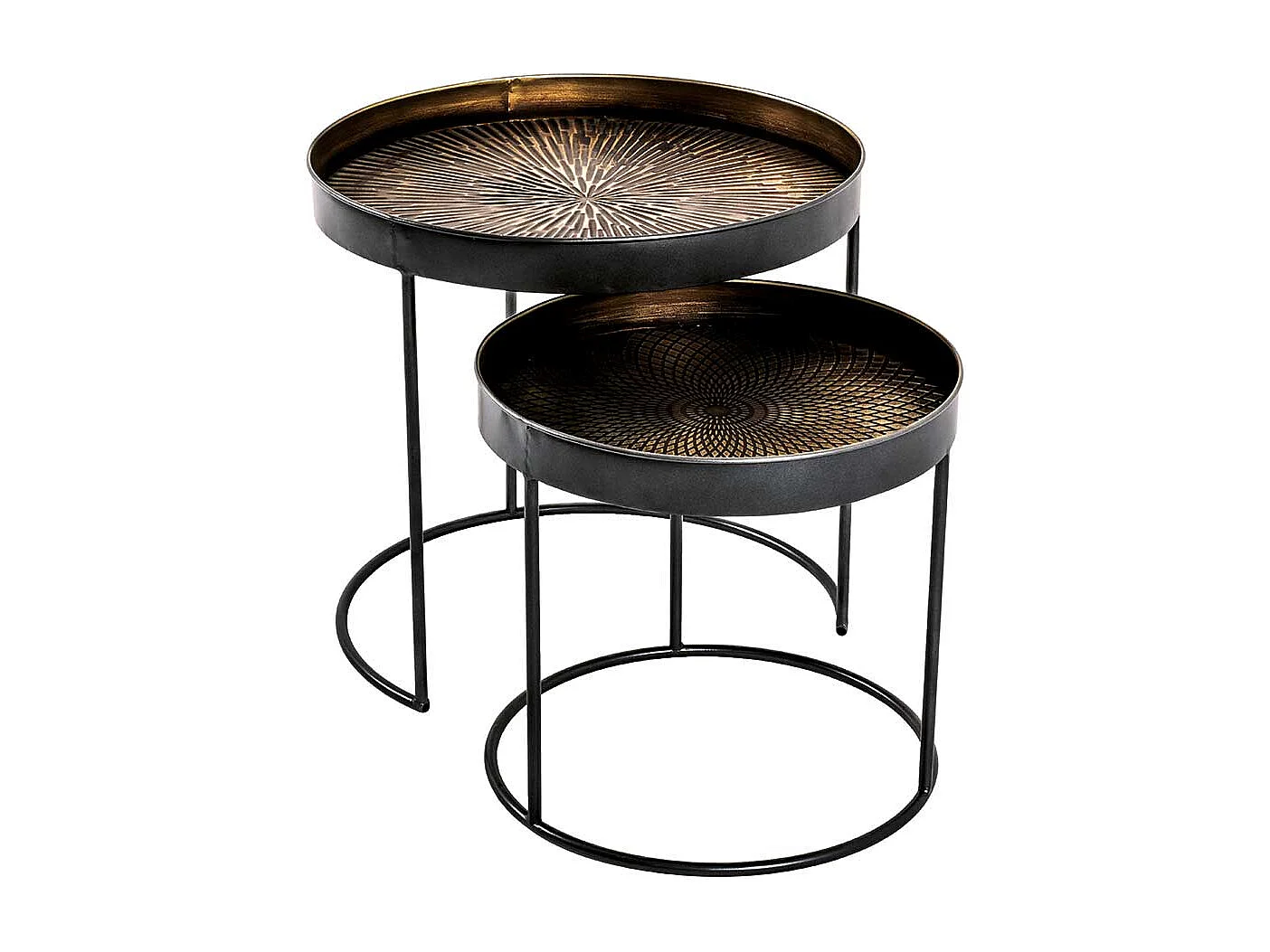 Runde Beistelltische aus Stahl Schwarz und Kupferfarben (zweiteilig)