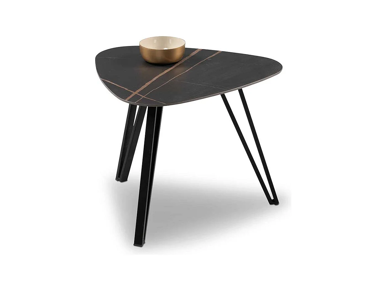 Beistelltisch Couchtisch in Wankelform mit Sinterstein Platte