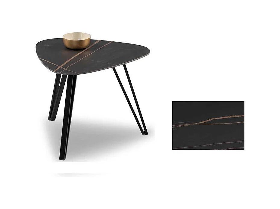 Beistelltisch Couchtisch in Wankelform mit Sinterstein Platte