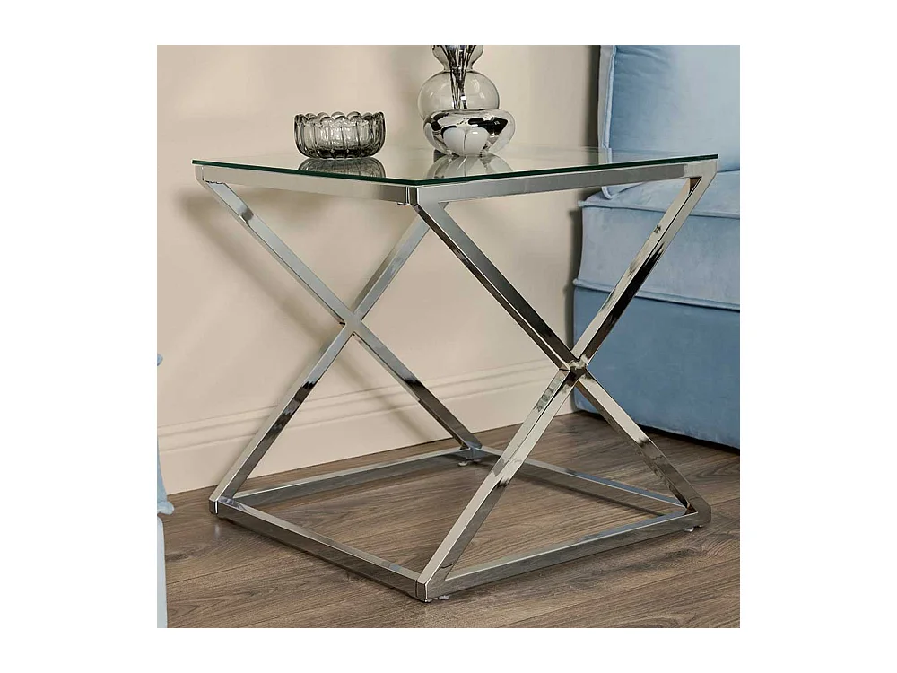 Beistelltisch Sofa Kleiner Tisch in Chromfarben mit Glasplatte