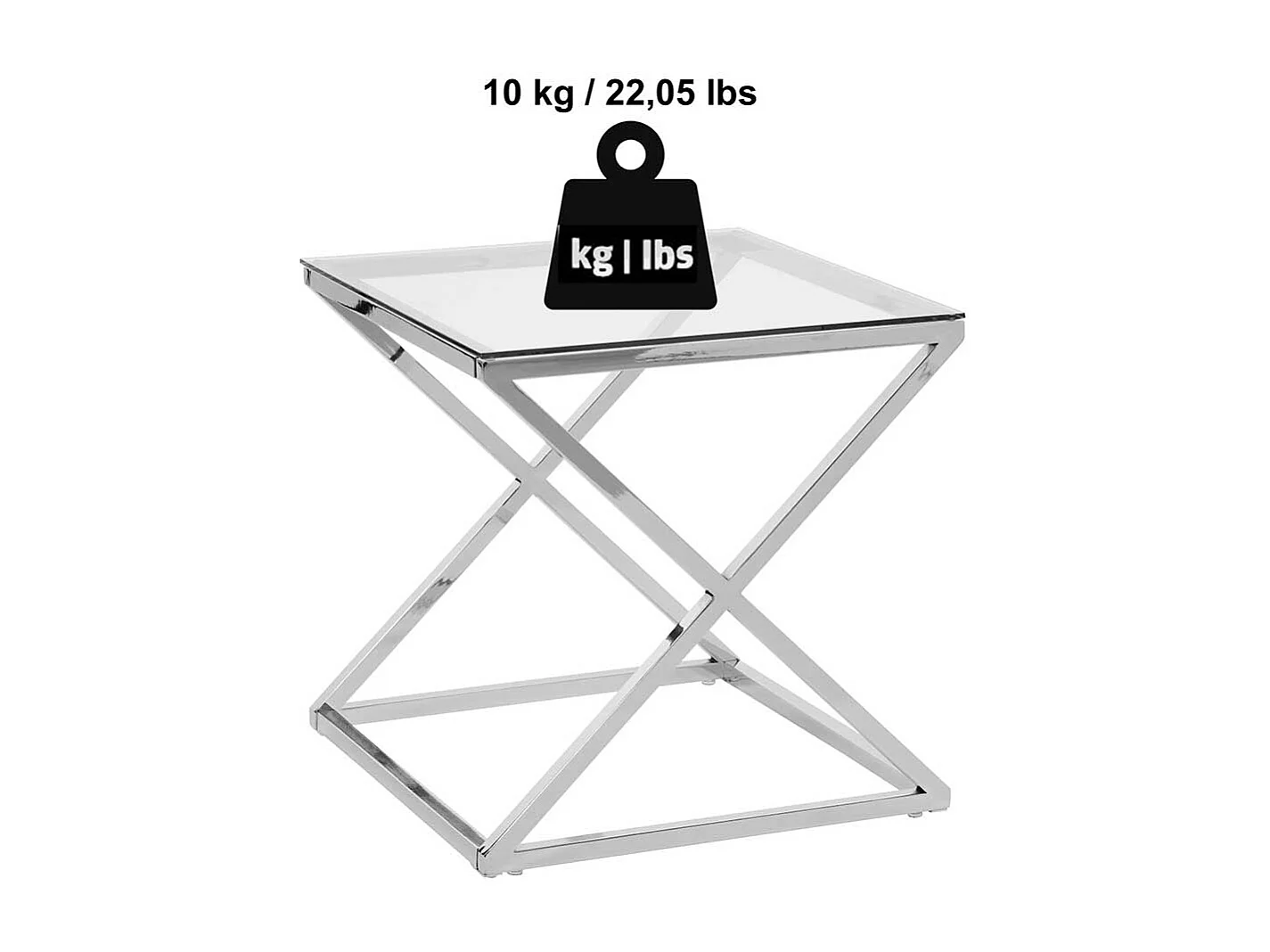 Beistelltisch Sofa Kleiner Tisch in Chromfarben mit Glasplatte