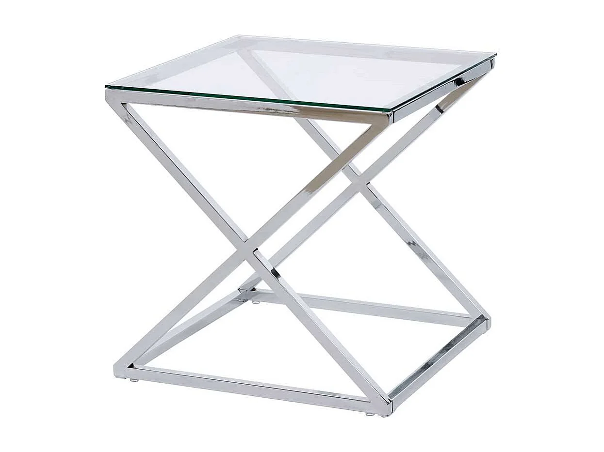 Beistelltisch Sofa Kleiner Tisch in Chromfarben mit Glasplatte