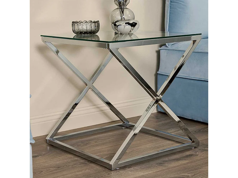 Beistelltisch Sofa Kleiner Tisch in Chromfarben mit Glasplatte