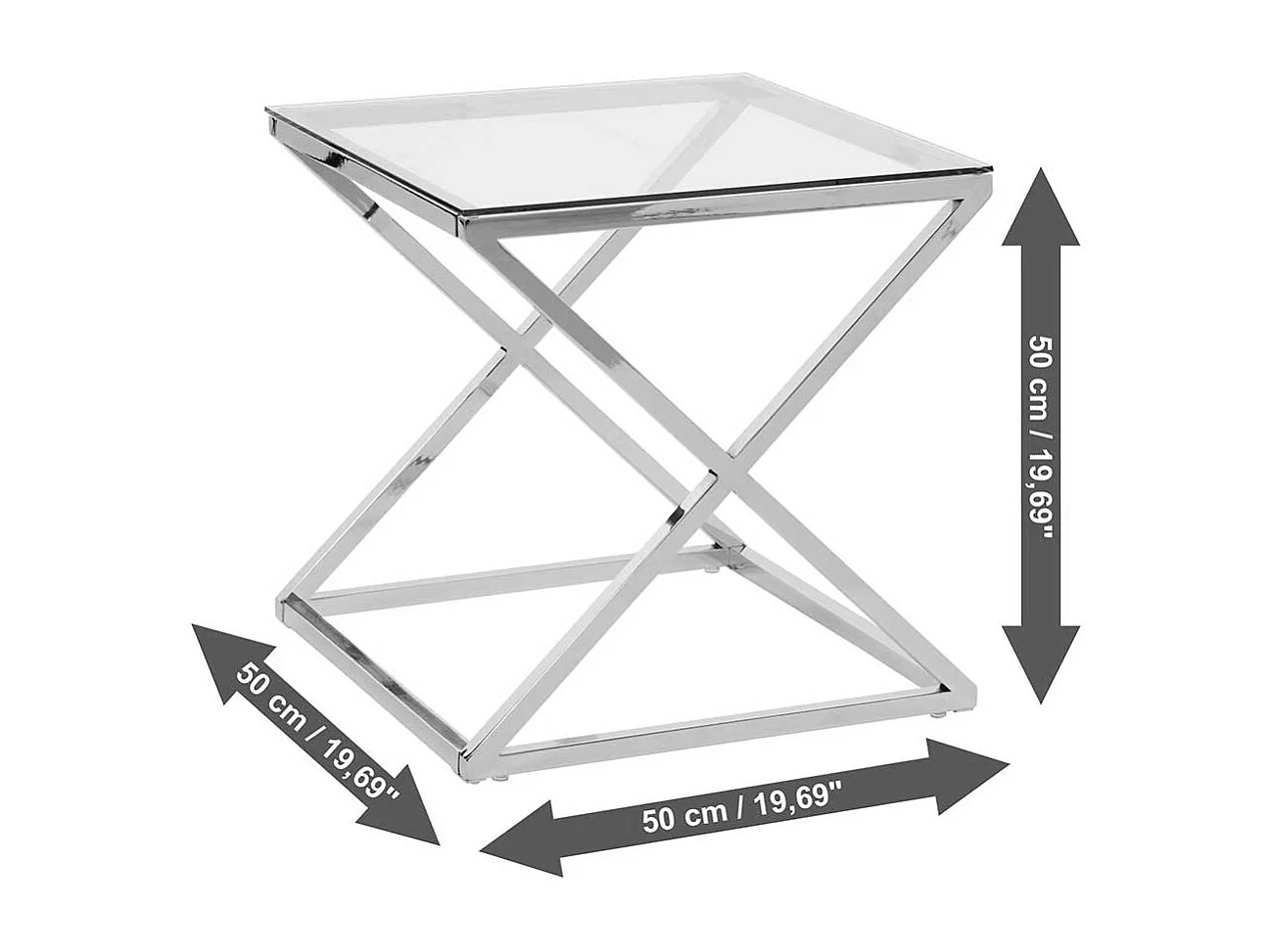 Beistelltisch Sofa Kleiner Tisch in Chromfarben mit Glasplatte