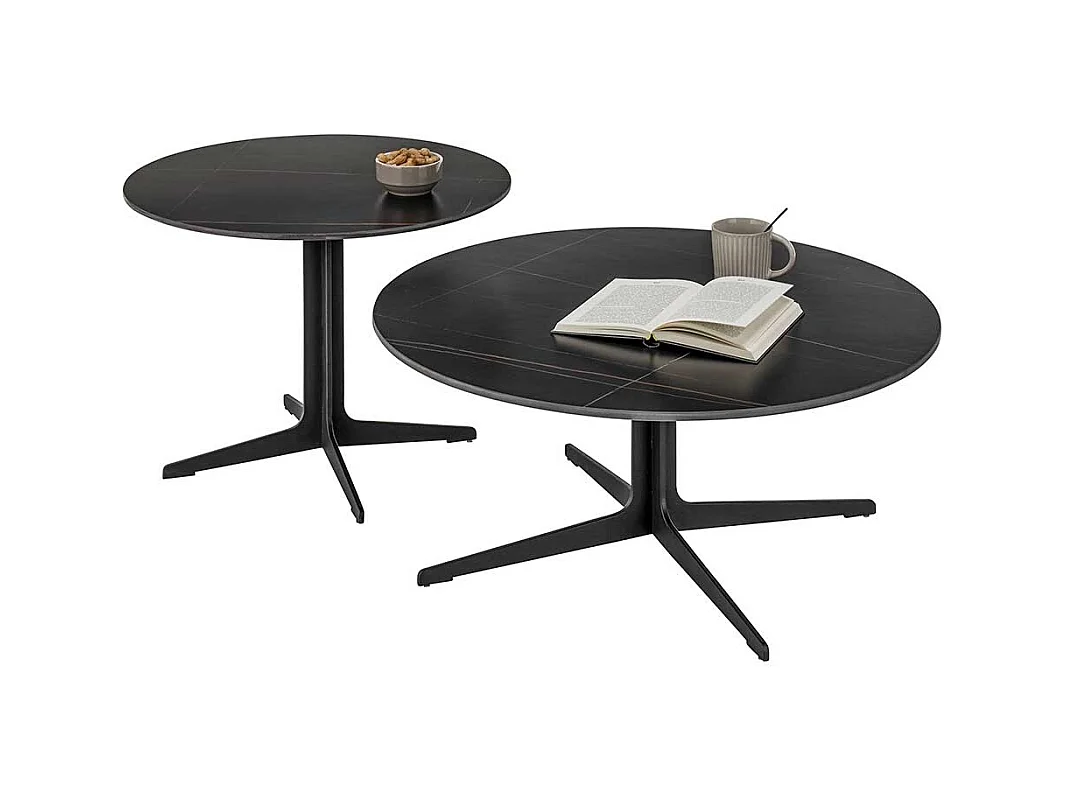 Beistelltische Sofa modern mit Keramikplatte Sterngestell (zweiteilig)