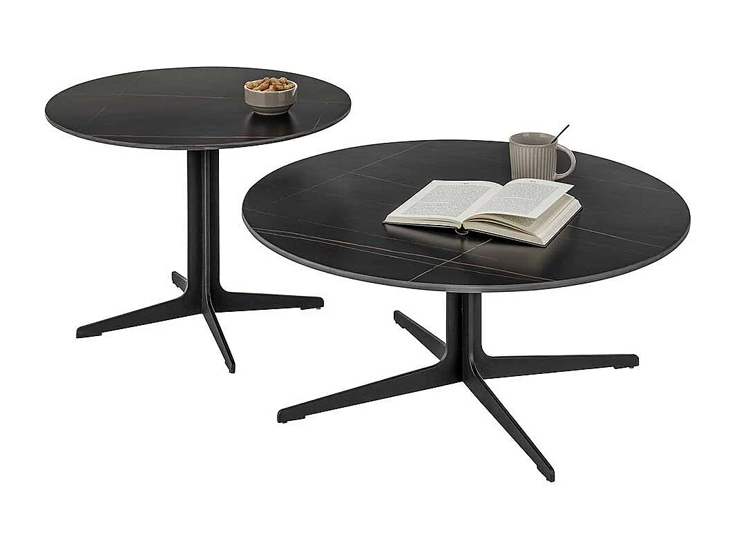 Beistelltische Sofa modern mit Keramikplatte Sterngestell (zweiteilig)