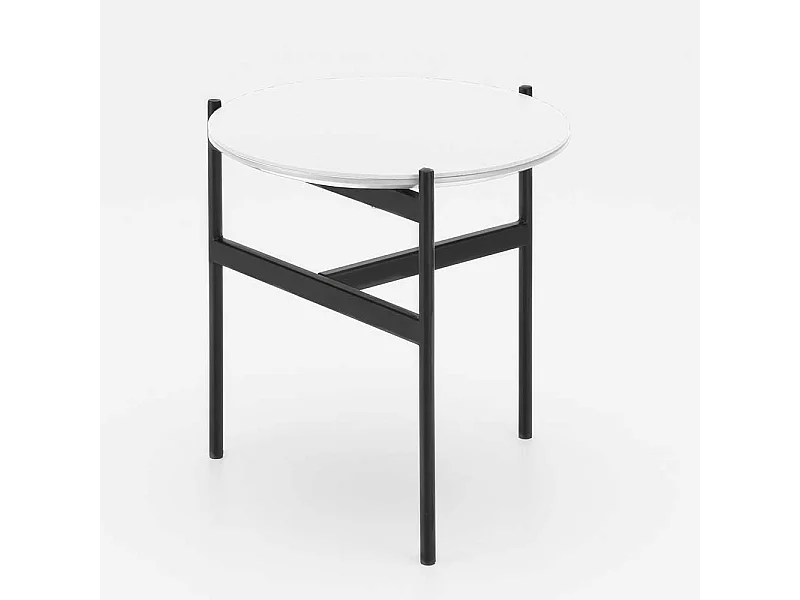 Sofa Beistelltisch in Weiß und Schwarz Keramik beschichtet