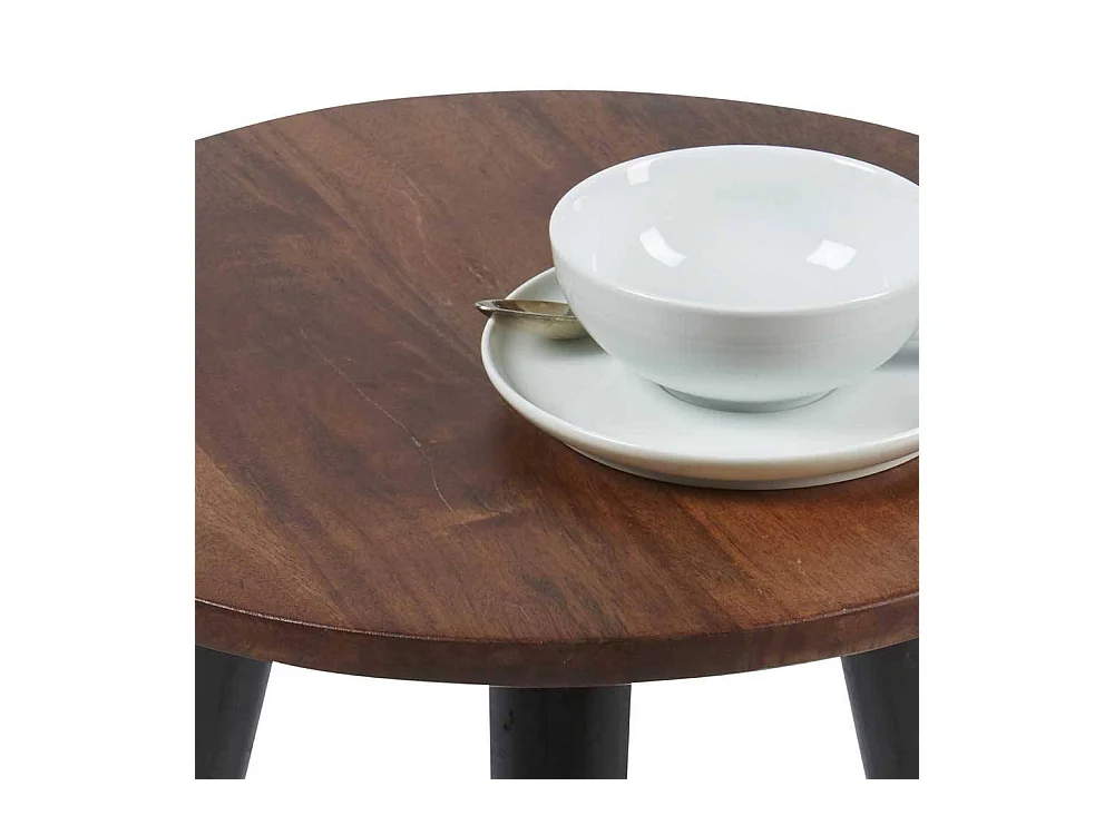 Sofa Beistelltisch aus Mangobaum Massivholz und Stahl rund