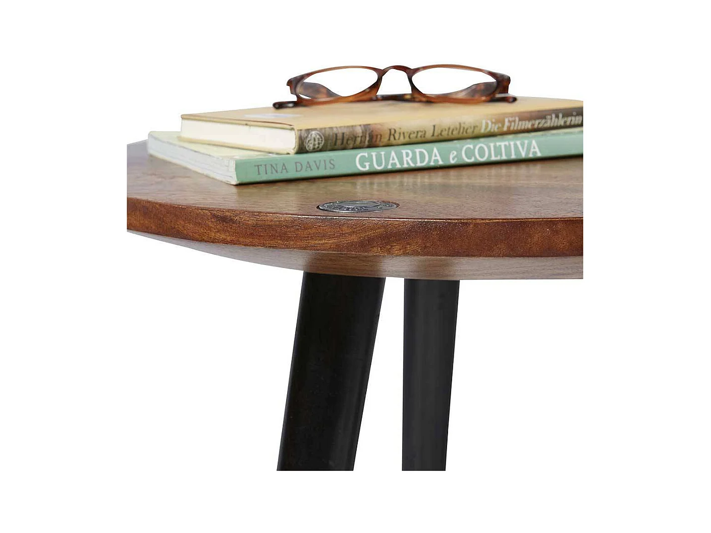 Sofa Beistelltisch aus Mangobaum Massivholz und Stahl rund