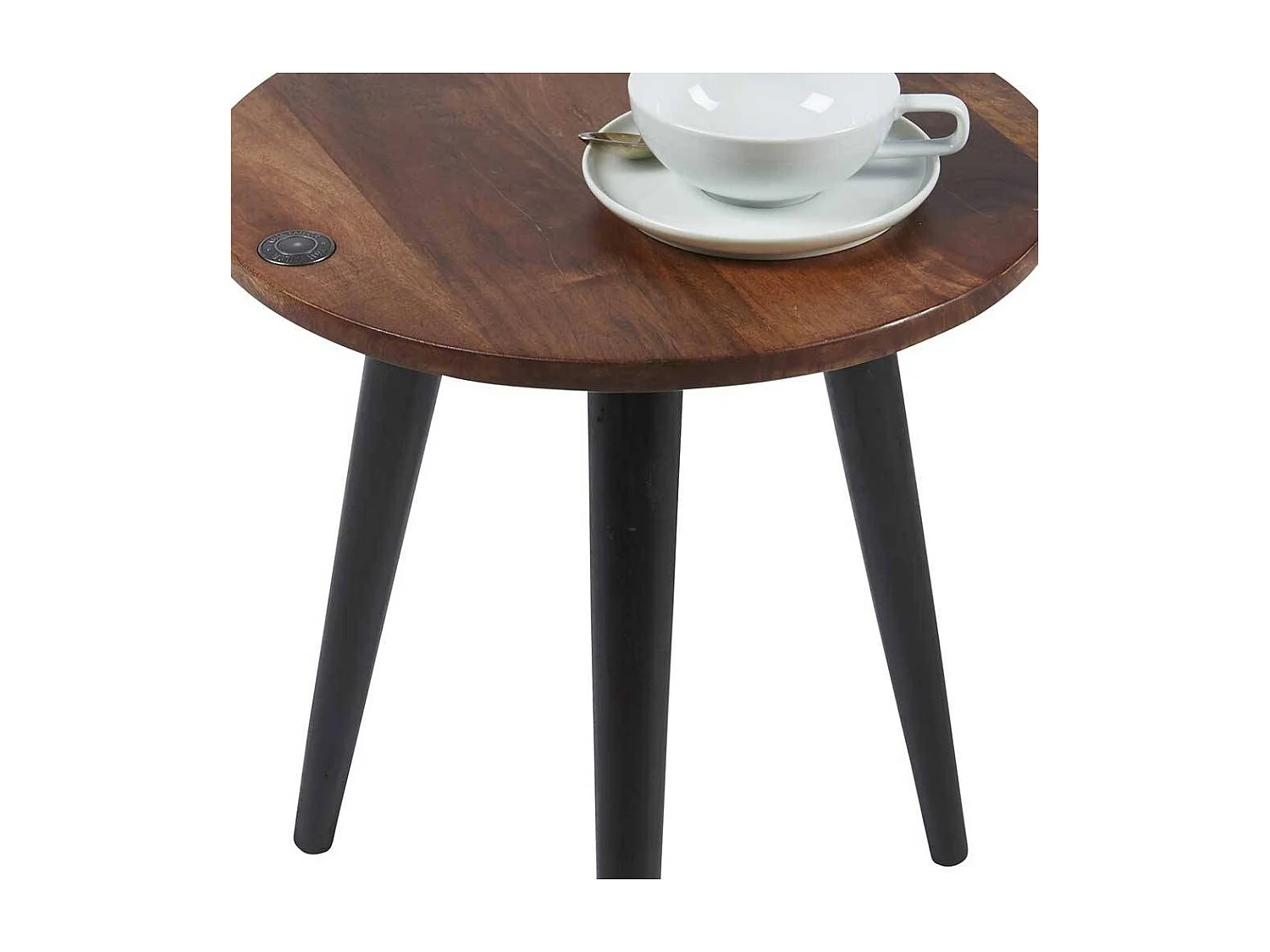 Sofa Beistelltisch aus Mangobaum Massivholz und Stahl rund