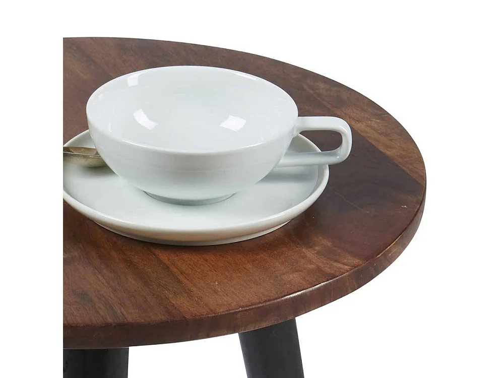 Sofa Beistelltisch aus Mangobaum Massivholz und Stahl rund