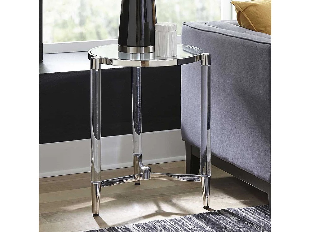 Runder Beistelltisch Sofa aus Sicherheitsglas - Acryl Edelstahl