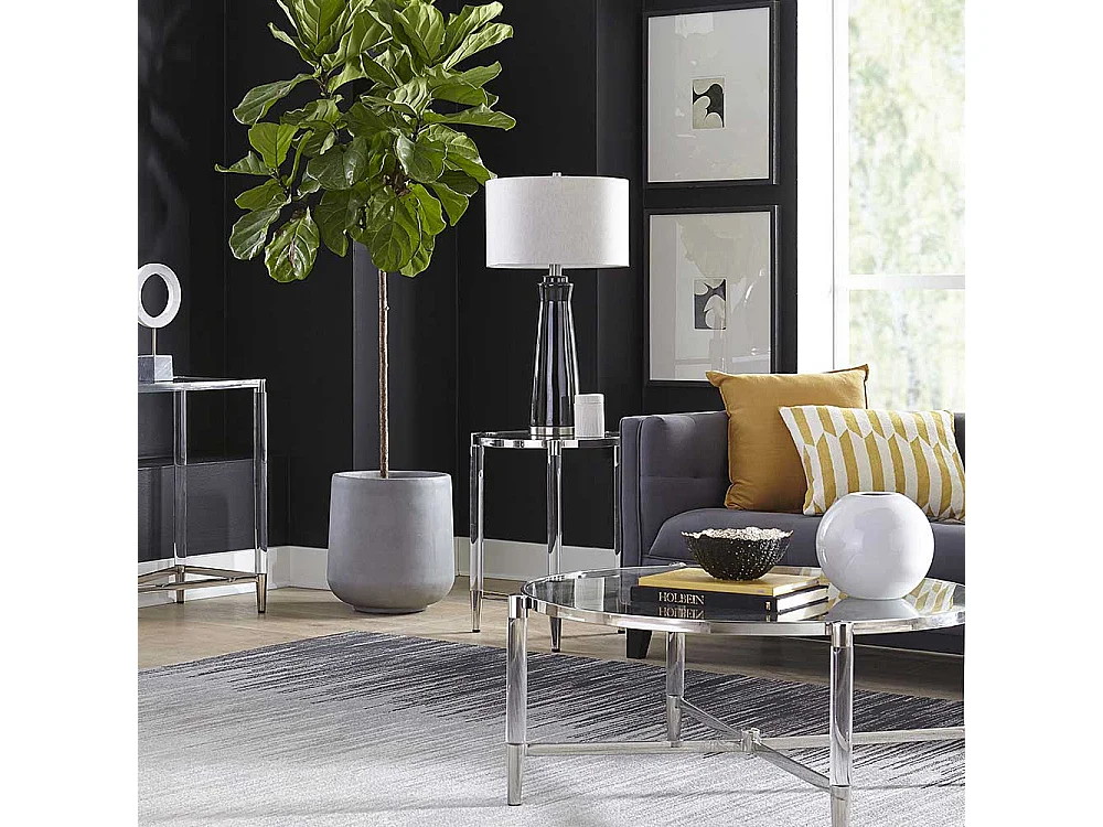 Runder Beistelltisch Sofa aus Sicherheitsglas - Acryl Edelstahl