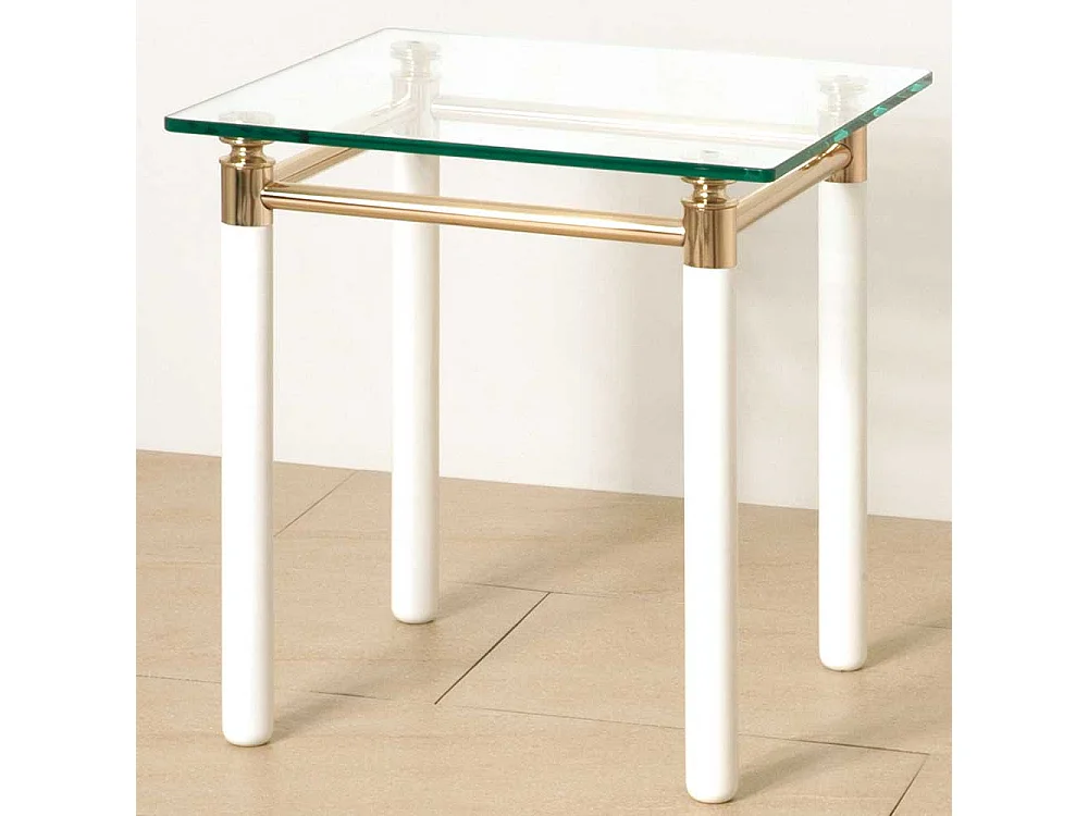 Beistelltisch in Weiß-Goldfarben Klarglasplatte