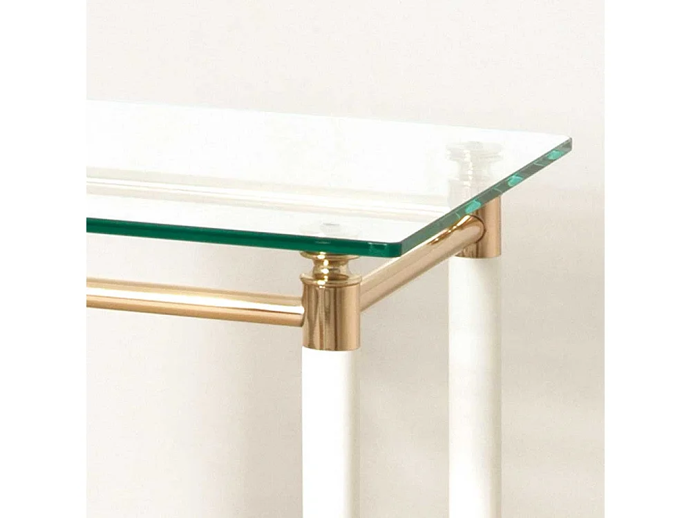 Beistelltisch in Weiß-Goldfarben Klarglasplatte